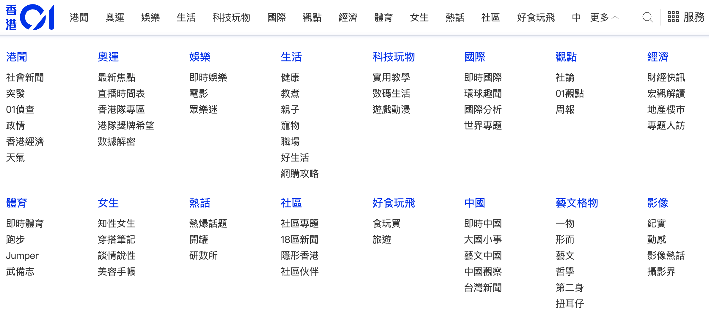 Mega menu on web